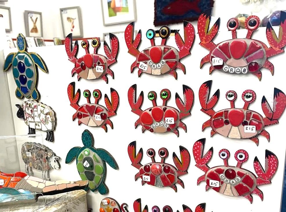 Sheila Downing - mosaic crab fridge magnets